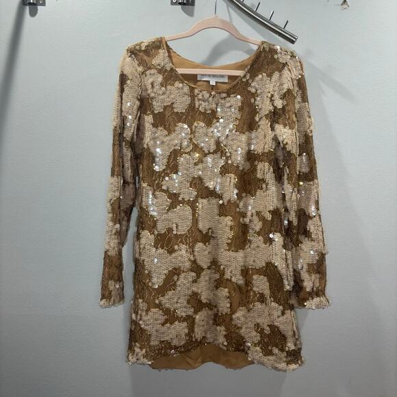 Dress the Population Casandra Sequin Shift Dress | Cream & Pink Sequin | Size M - Picture 8 of 15